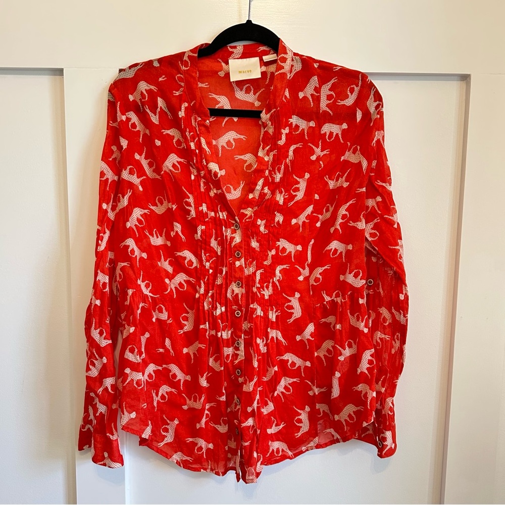 Anthropologie Maeve Red Cheetah Blouse size 10